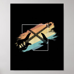 Affiche Bass musicien de guitare acoustique rétro