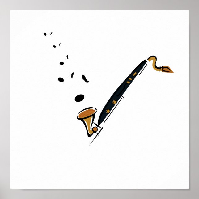 Affiche Basse Clarinet avec notes musicales (Devant)