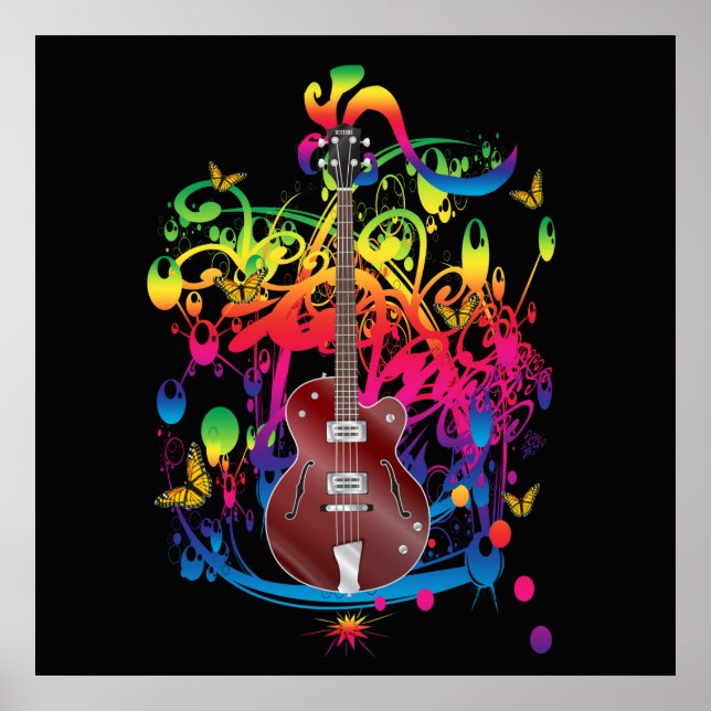 Affiche Basse guitare couleur splash (Devant)
