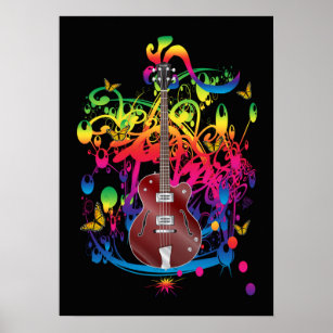Affiche Basse guitare couleur splash
