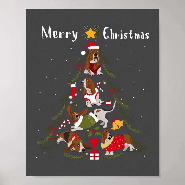 Affiche Basset Hound Arbre de Noël Amoureux des chiens (Devant)