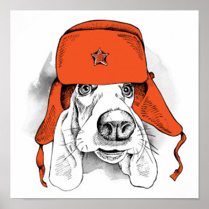 Affiche Basset Hound   Casquette rouge Ushanka