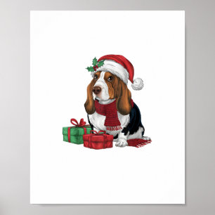 Affiche Basset Hound Chien Fêtes de Noël Père Noël D