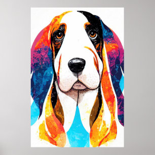 Affiche Basset Hound Chien Nature sauvage Animal Peinture