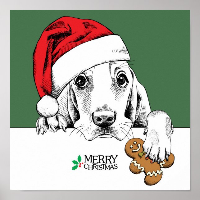 Affiche Basset Hound Cookie de Noël (Devant)