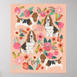 Affiche Basset Hound Florals - L'art du chien