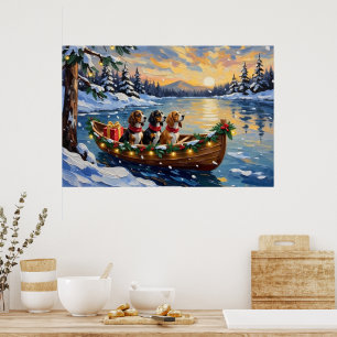 Affiche Basset Hound Noël Bateau Fêtes