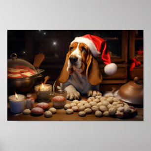 Affiche Basset Hound Noël Cookies Festive Fête