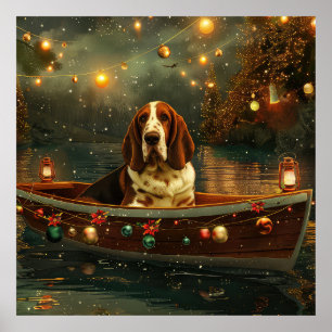 Affiche Basset Hound Noël Festive Voyage