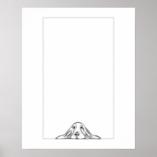 Affiche basset hound noir blanc yeux de chiot simple