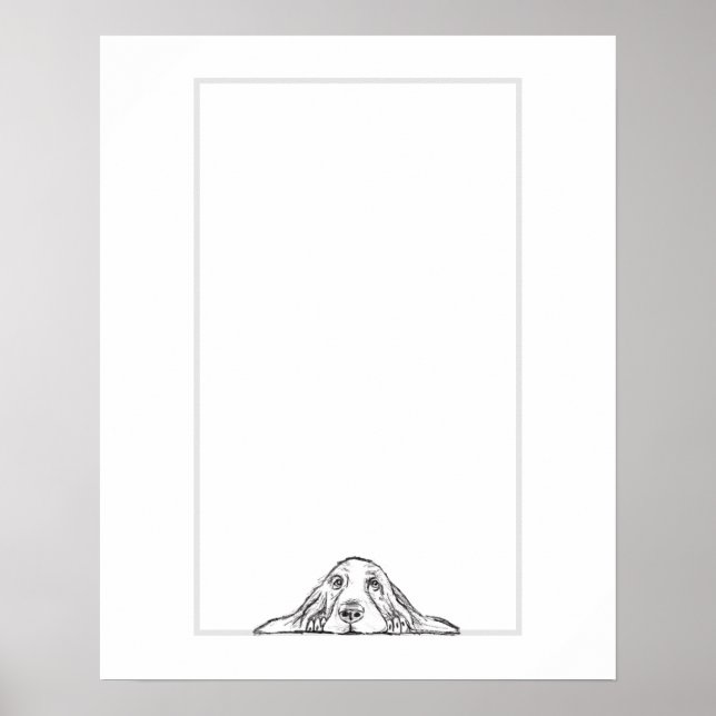 Affiche basset hound noir blanc yeux de chiot simple  (Devant)
