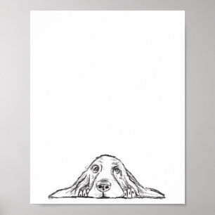 Affiche basset hound noir blanc yeux de chiot simple chien