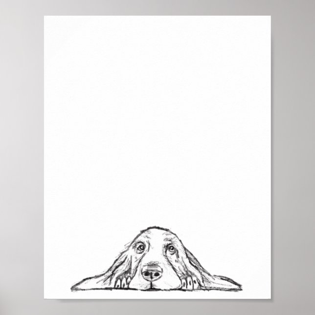 Affiche basset hound noir blanc yeux de chiot simple chien (Devant)