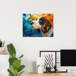 Affiche Basset Hound Papier Quitter Art Chien Portrait