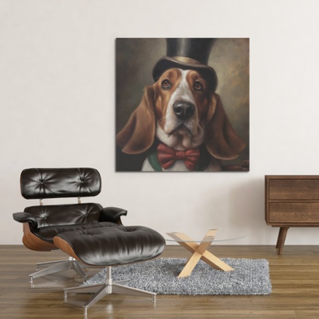 Affiche Basset Hound portant haut de forme et noeud papill (Créateur téléchargé)