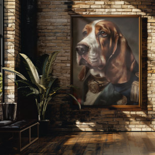Affiche Basset Hound portant un costume de Napoléon