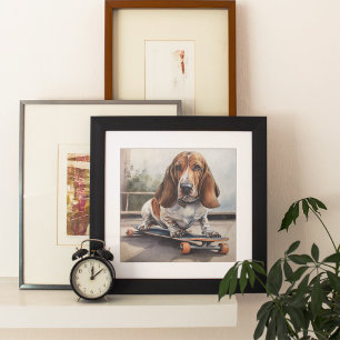 Affiche Basset Hound sur skateboard