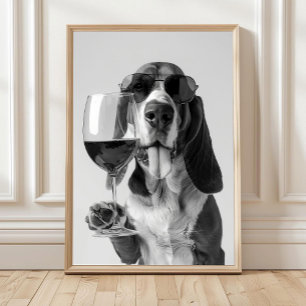 Affiche Basset Hound tenant du vin - Œuvre d'art murale, N