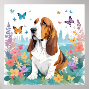 Affiche Basset Hound Vintage Animal Nature City Street Art