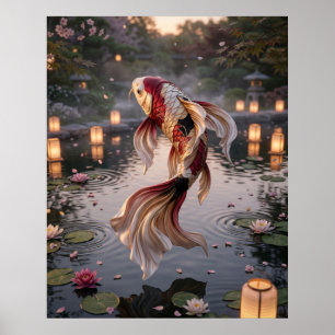 Affiche Bassin aux lanternes de soie de carpe koï