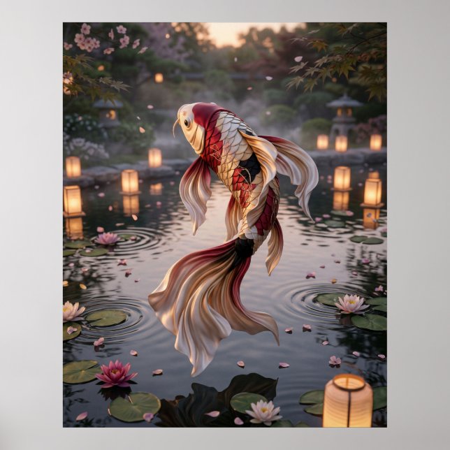 Affiche Bassin aux lanternes de soie de carpe koï (Devant)