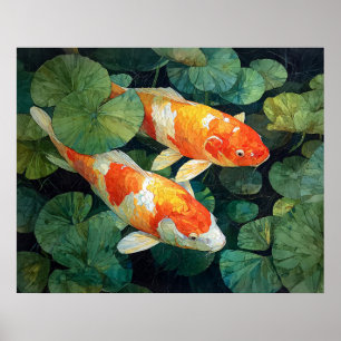 Affiche Bassin de carpes koï nénuphars