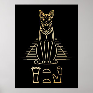 Affiche Bastet avec nom en hiéroglyphes et pyramide d'Égyp