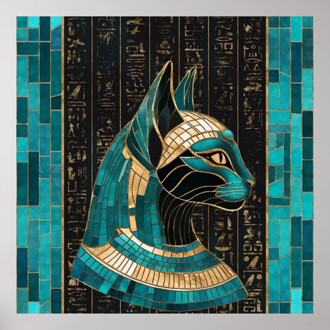 Affiche Bastet, déesse chatte égyptienne - Art mosaïque (Devant)