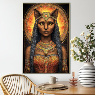 Affiche Bastet Déesse Féline Égyptienne Art Brun Doré
