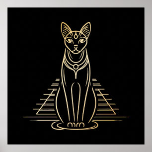 Affiche Bastet, déesse féline égyptienne devant une pyrami
