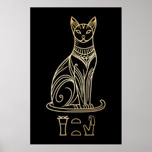 Affiche Bastet, déesse féline égyptienne. Nom en hiéroglyp