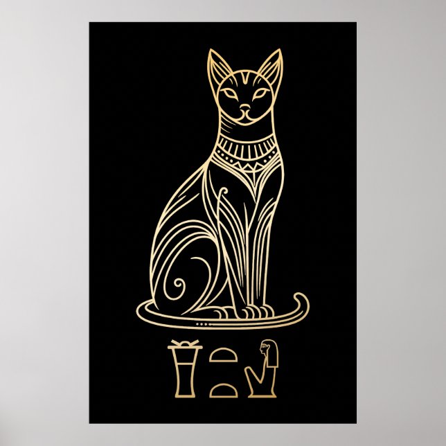 Affiche Bastet, déesse féline égyptienne. Nom en hiéroglyp (Devant)