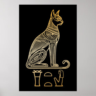 Affiche Bastet, déesse féline égyptienne. Nom en hiéroglyp