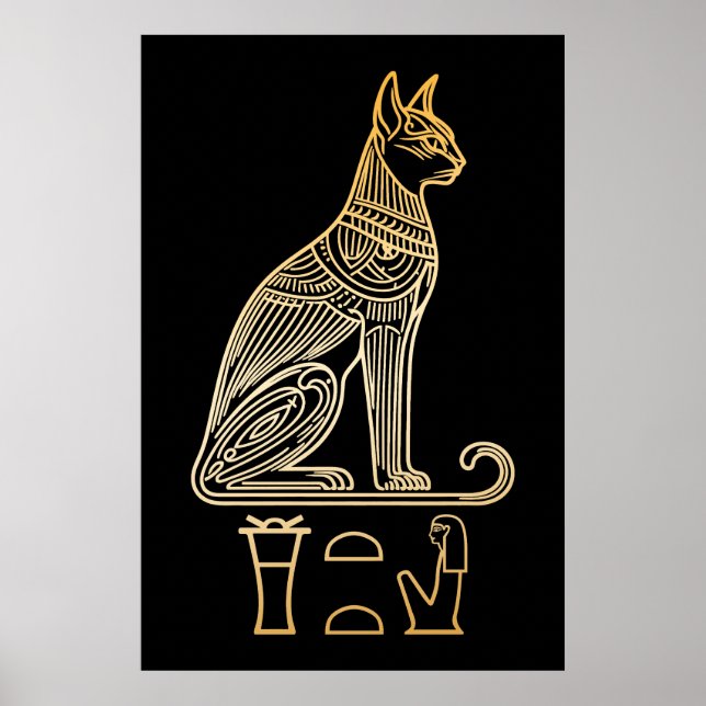 Affiche Bastet, déesse féline égyptienne. Nom en hiéroglyp (Devant)