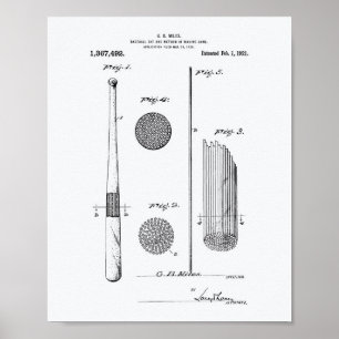 Affiche Bat de baseball 1921 Art breveté - Livre blanc