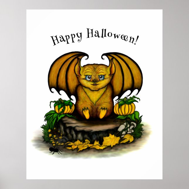 Affiche Bat d'Halloween mignonne (Devant)