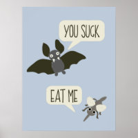 Bat drôle et Mosquito Cartoon bleu clair