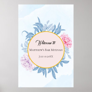 Affiche Bat mitzvah Dusty Blue Watercolor Bar