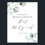 Affiche Bat mitzvah minimaliste d'aquarelle Eucalyptus<br><div class="desc">Envoyez des remerciements avec ce panneau d'accueil bat mitzvah de verdure personnalisable. Il présente des illustrations aquarelle de feuilles d'eucalyptus vert poussiéreux et un script fantaisiste. Personnalisez en ajoutant vos détails. Cette enseigne d'accueil bat mitzvah à l'eucalyptus est parfaite pour tous les thèmes ou toutes les saisons.</div>