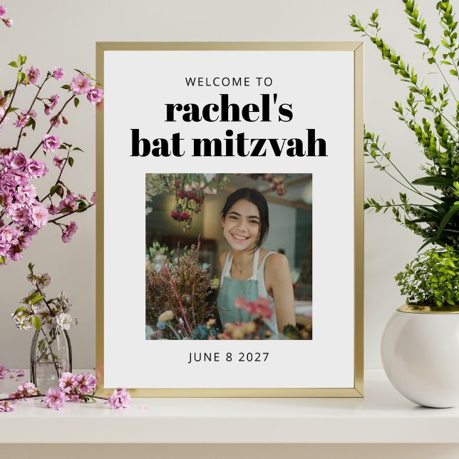 Affiche Bat mitzvah noir en gras photo Accueil numérique (Créateur téléchargé)