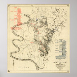 Affiche Bataille d'Antietam - Guerre civile Carte panorami