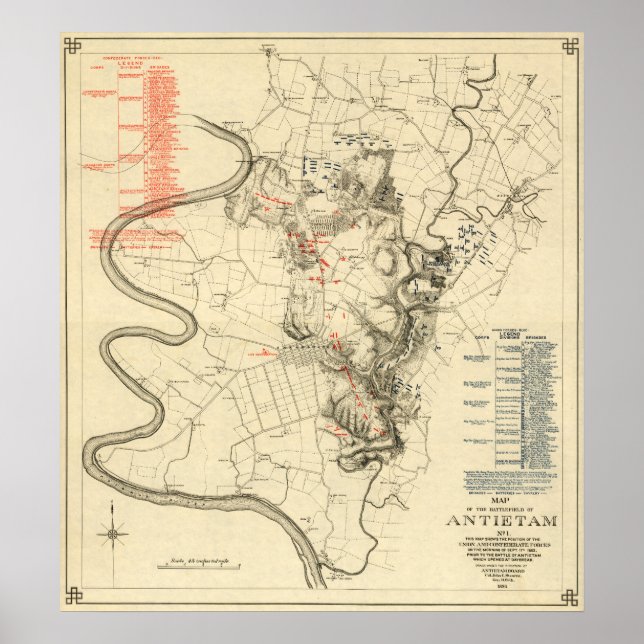 Affiche Bataille d'Antietam - Guerre civile Carte panorami (Devant)