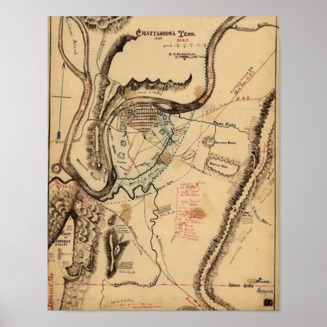Affiche Bataille de Chickamauga - Guerre civile Carte pano (Devant)