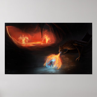 Affiche Bataille de dragon de Badass dans une grotte