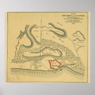 Affiche Bataille de fort Henry - carte panoramique de
