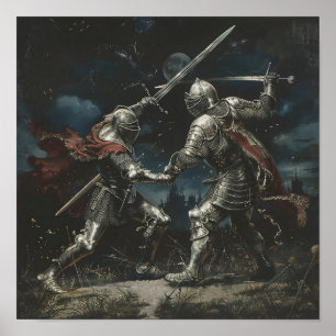 Affiche Bataille D'Épée Entre Deux Chevaliers