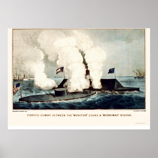 Affiche Bataille du Moniteur et Merrimac 1862 (Devant)