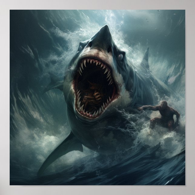 Affiche Bataille épique : Megalodon vs. T-Rex - Jaw-Drop P (Devant)