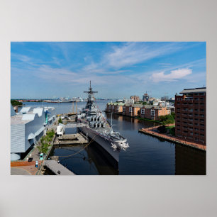 Affiche Bataillon USS Wisconsin BB-64 Harbour View, 19x13