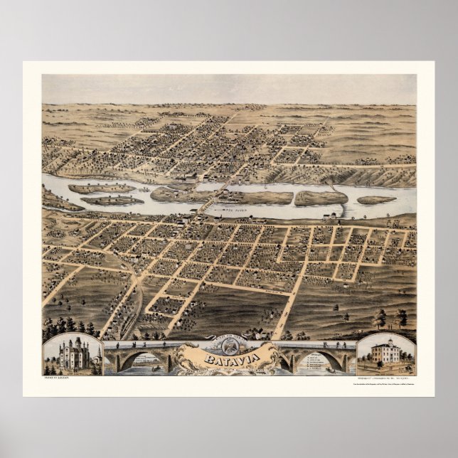 Affiche Batavia, IL Carte panoramique - 1869 (Devant)